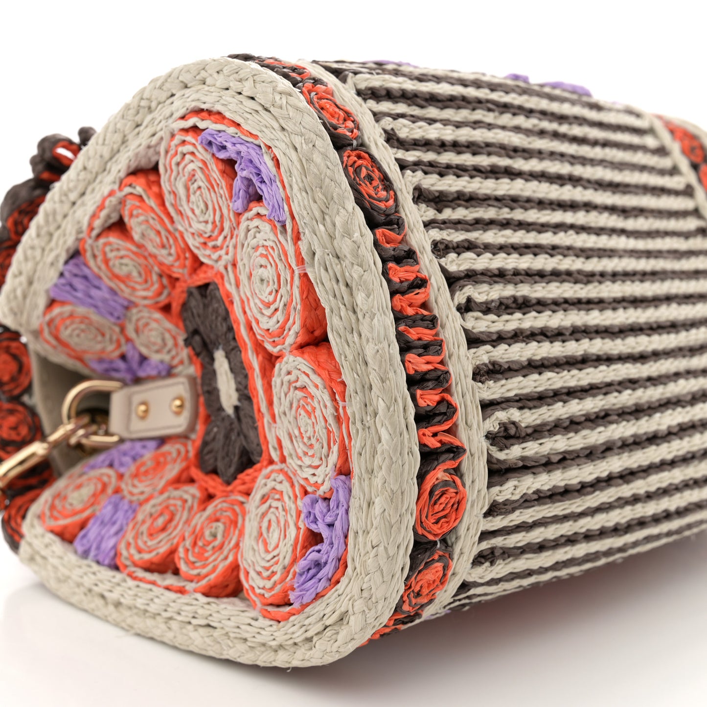 Raffia Crochet Embroidered Padlock Flap Satchel Multicolor