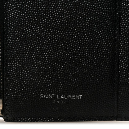 Saint Laurent Grain De Poudre Matelasse Chevron Monogram Compact Tri Fold Wallet Black 6 of 7