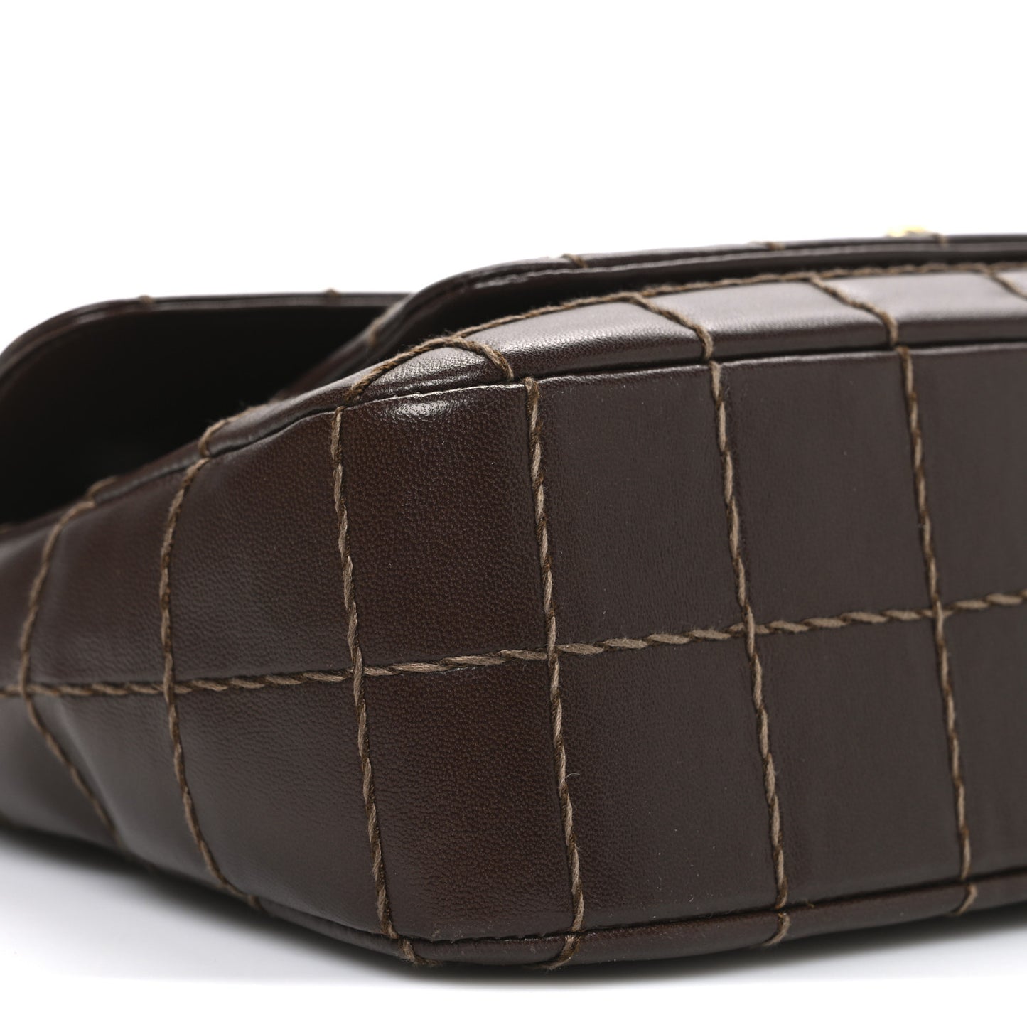 Lambskin Square Double Stitch Flap Dark Brown