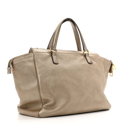 Gucci Metallic Pebbled Calfskin Medium 1973 Top Handle Satchel Golden Beige 2 of 18