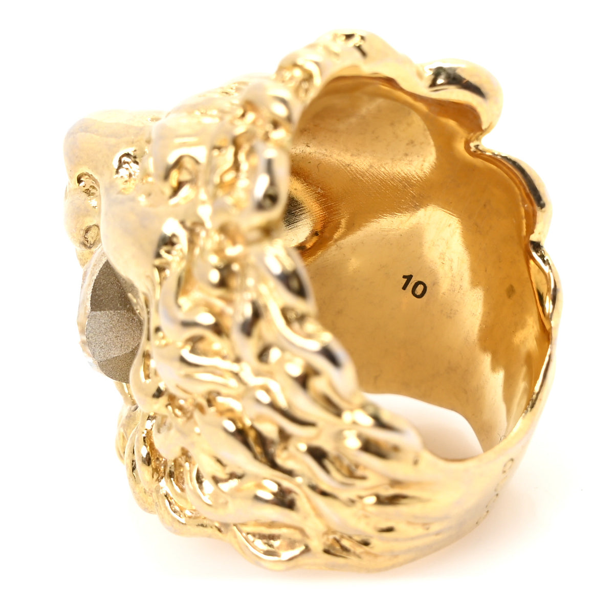 Metal Crystal Lion Head Ring 52 6 Aged Gold
