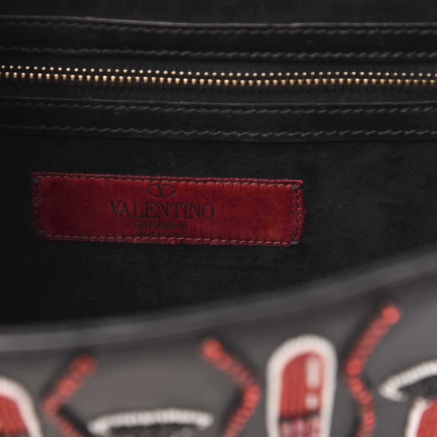 Valentino Garavani Vitello Crystal Lipstick Embellished Small Glam Lock Rockstud Flap Black 6 of 14