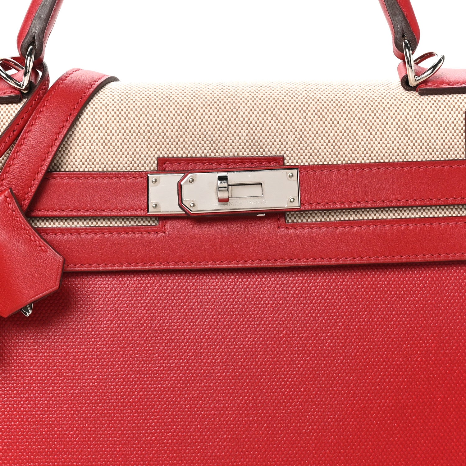 Hermes Berline Toile Swift Kelly Sellier 32 Rouge Piment Ecru Rouge Piment Ecru 8 of 10