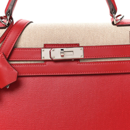 Hermes Berline Toile Swift Kelly Sellier 32 Rouge Piment Ecru Rouge Piment Ecru 8 of 10