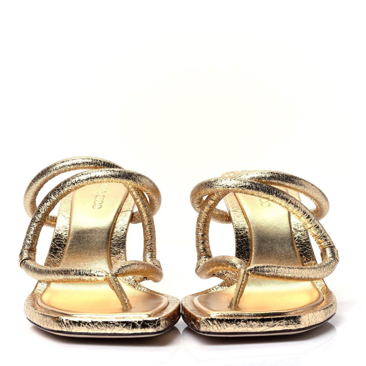 Metallic Crackled Calfskin Cape 75 Strappy Slide Sandals 38 Gold
