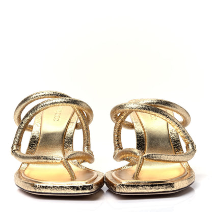 Jimmy Choo Metallic Crackled Calfskin Cape 75 Strappy Slide Sandals 38 Gold 2 of 10