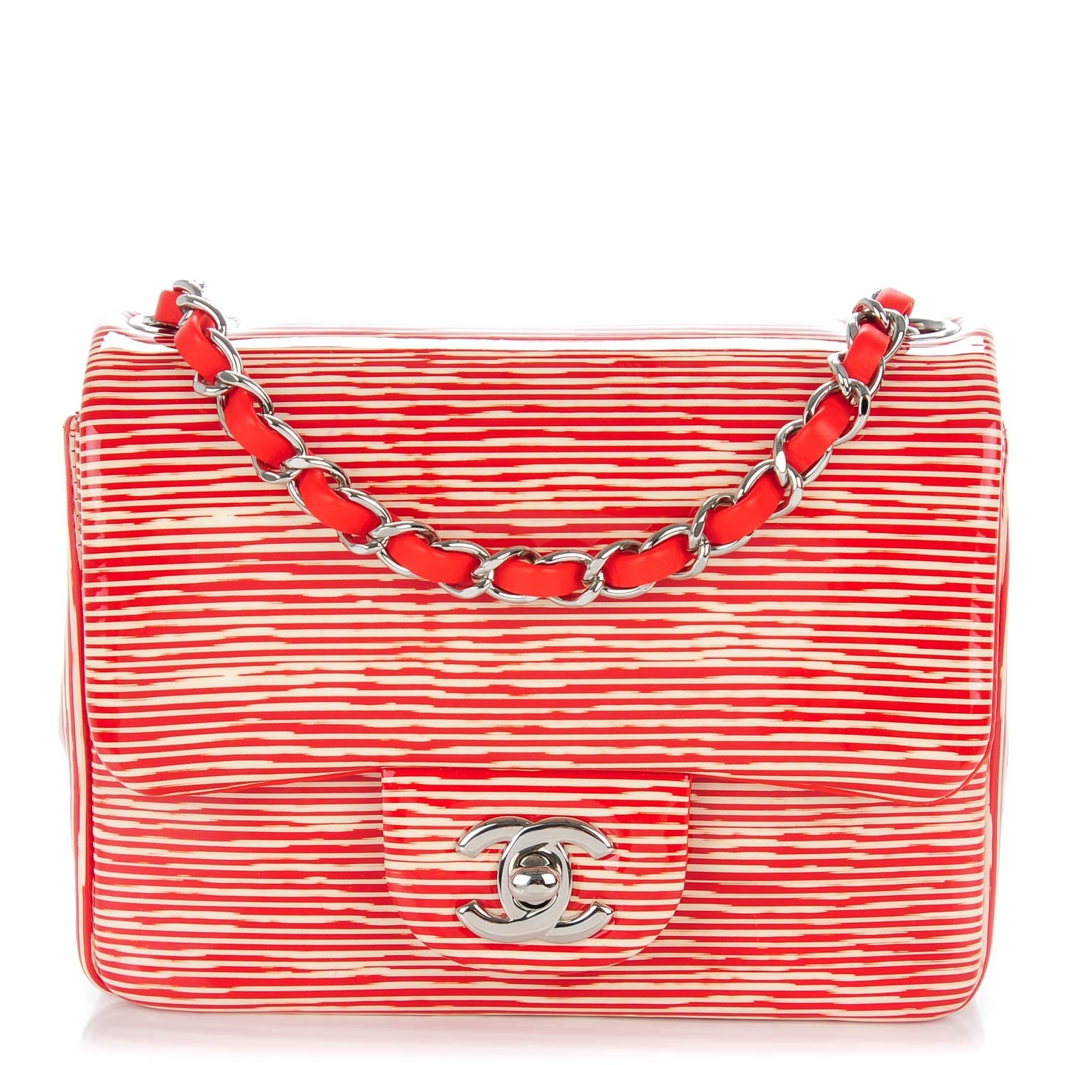 Chanel Patent Calfskin Striped Mini Square Flap Red 1 of 8