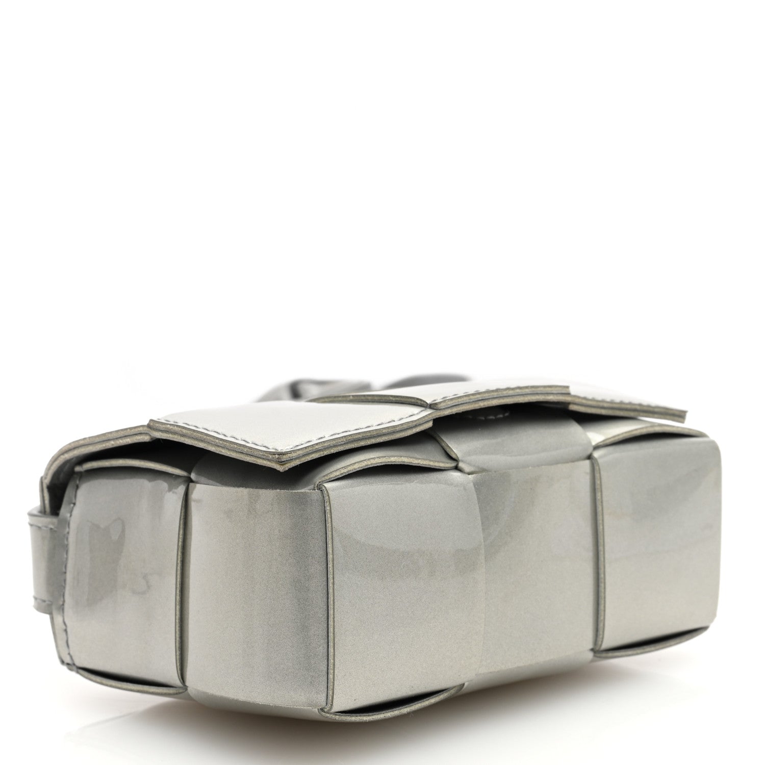 Bottega Veneta Metallic Patent Calfskin Maxi Intrecciato Extra Mini Cassette Crossbody Bag Silver 4 of 10