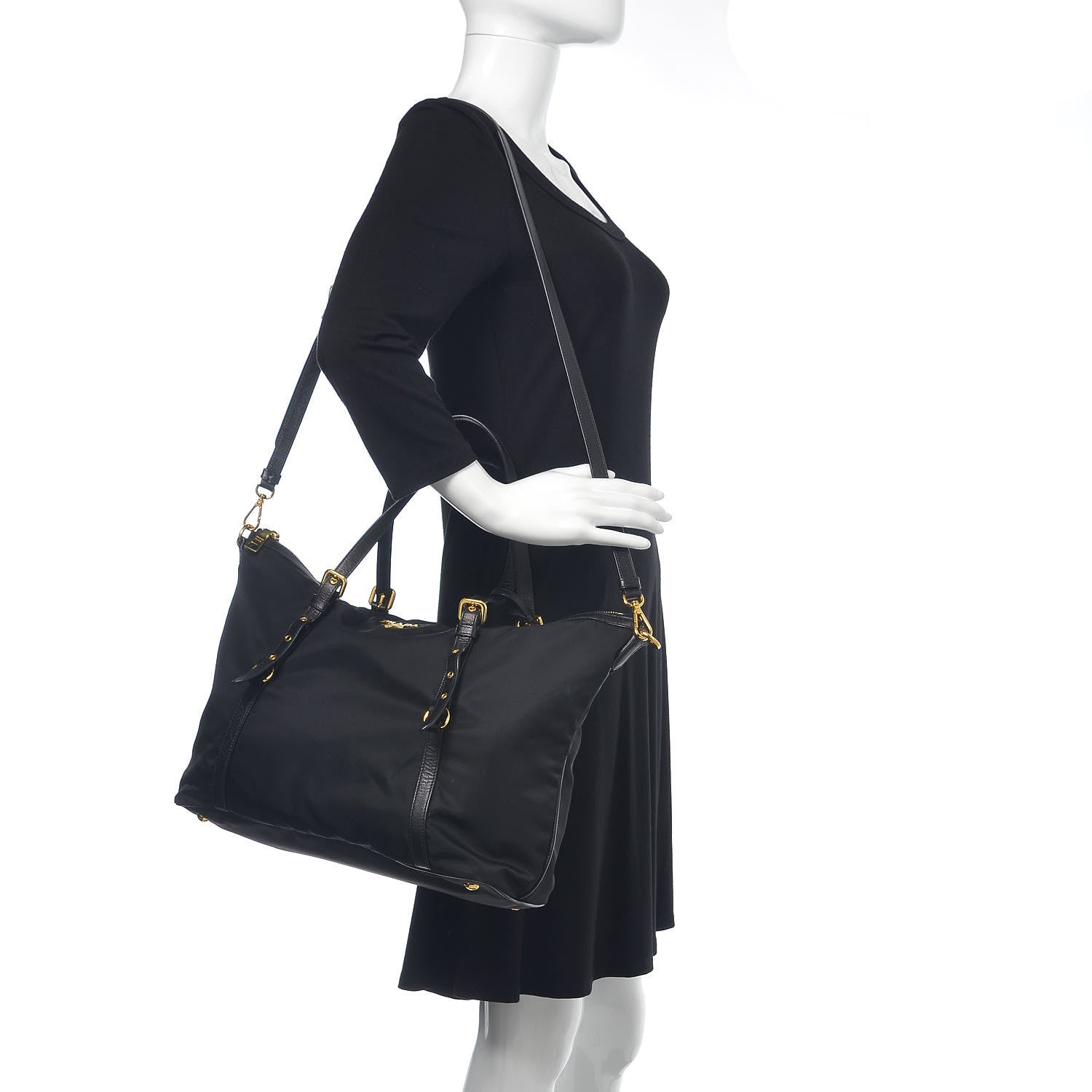 Prada Tessuto Nylon Saffiano Tote Black 2 of 12