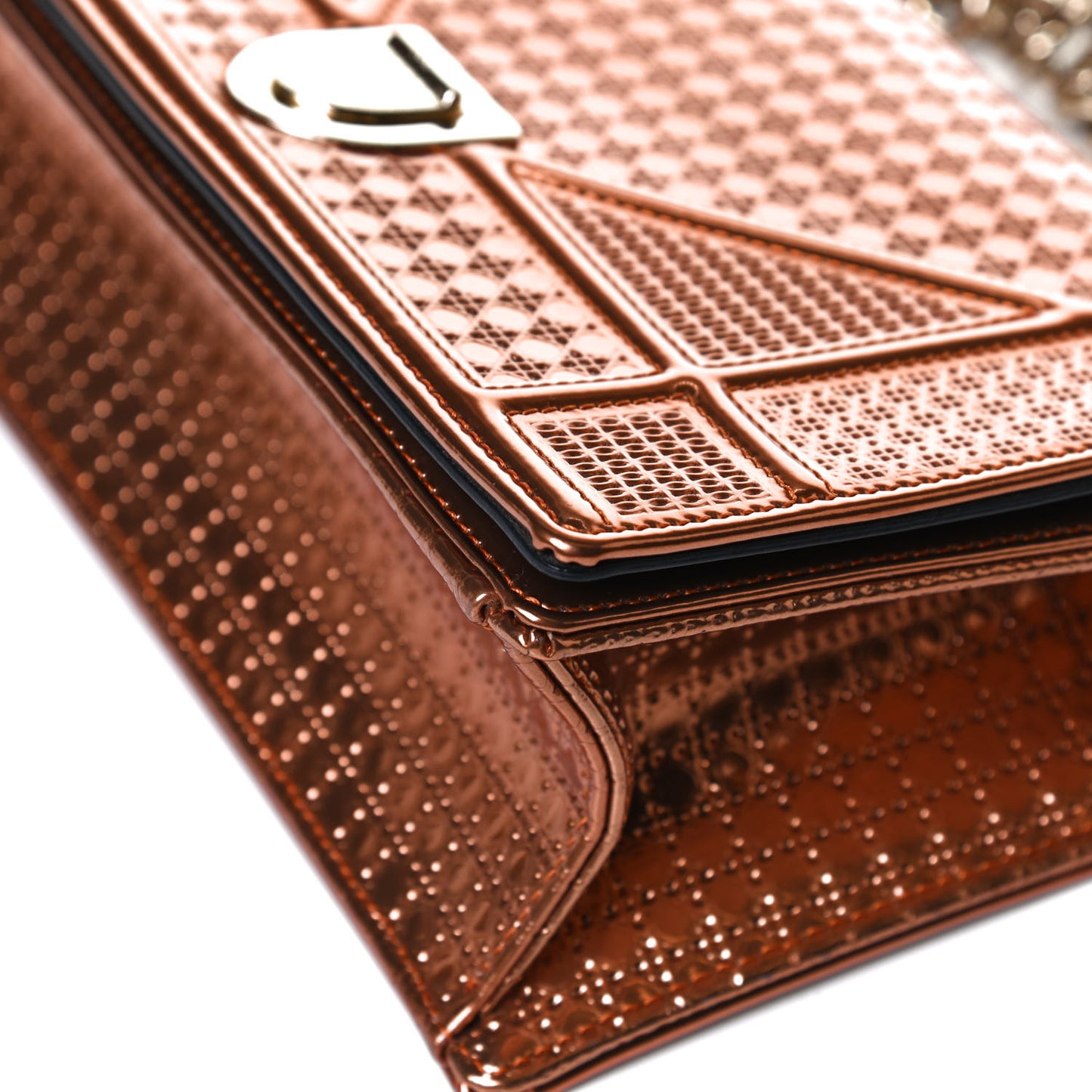 Metallic Patent Micro-Cannage Medium Diorama Flap Bag Orange