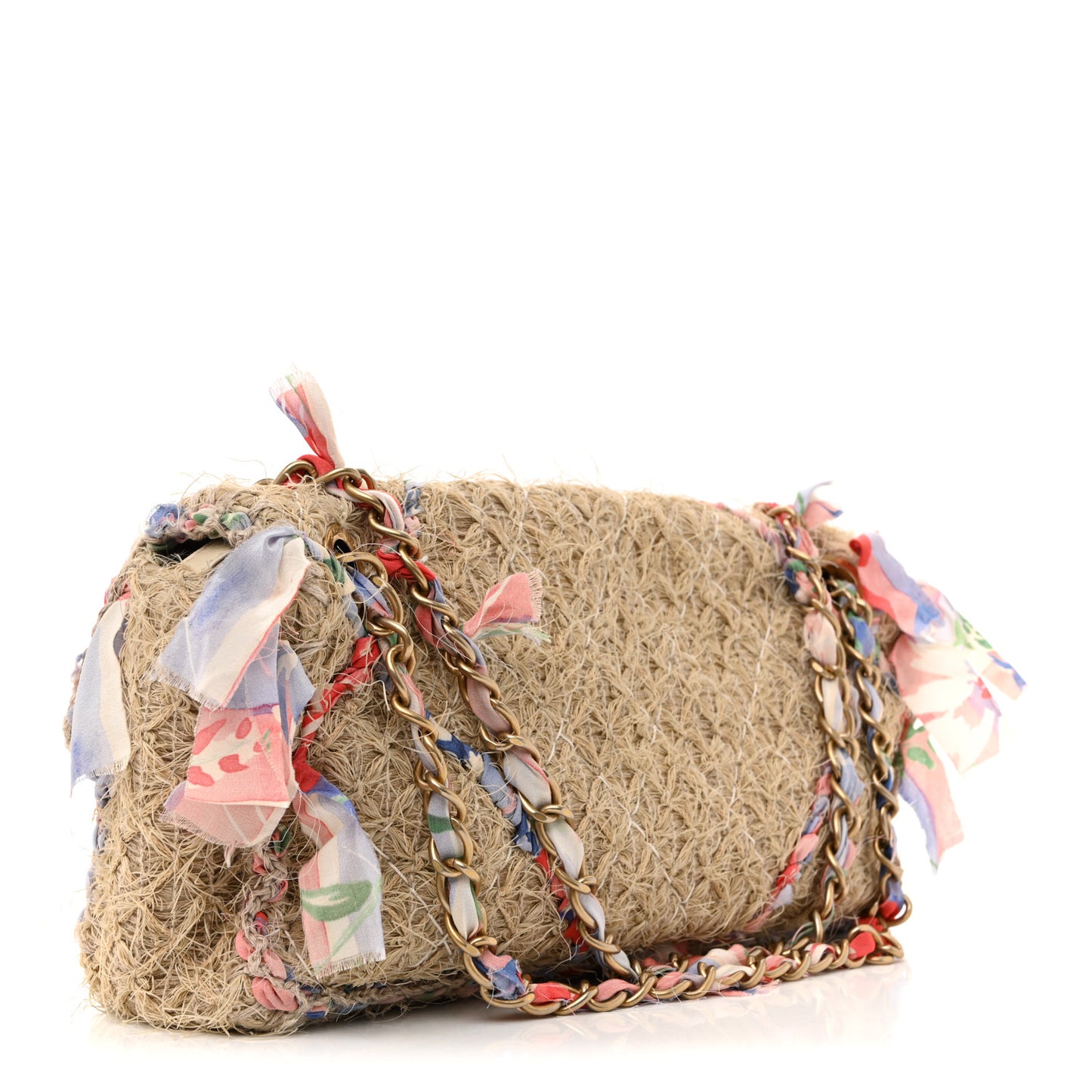 Raffia Woven CC Country Flap shoulder bag Natural