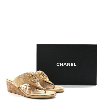 Chanel Shiny Goatskin Cork CC Wedge Sandals 36 Beige 9 of 9