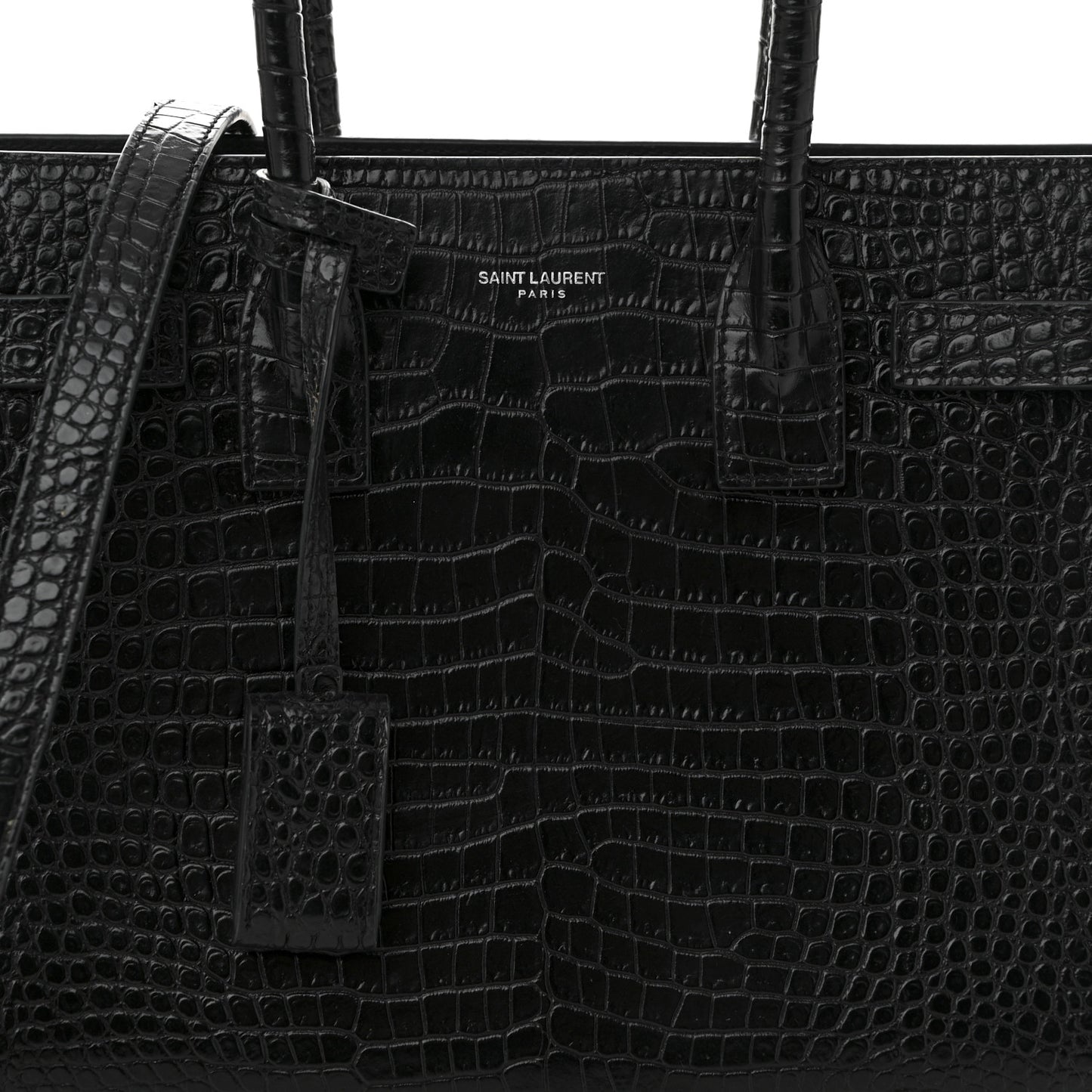 Calfskin Crocodile Embossed Baby Sac De Jour Black