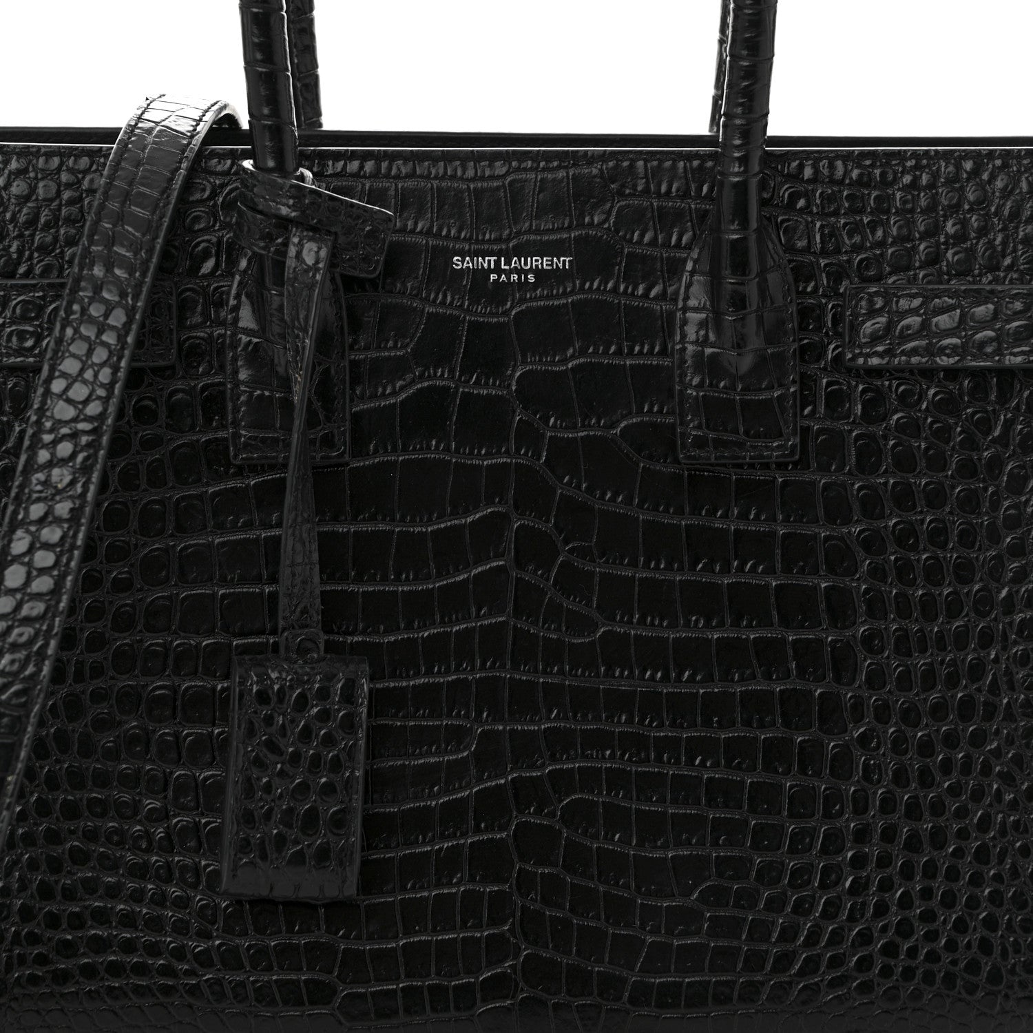 Saint Laurent Calfskin Crocodile Embossed Baby Sac De Jour Black 8 of 13
