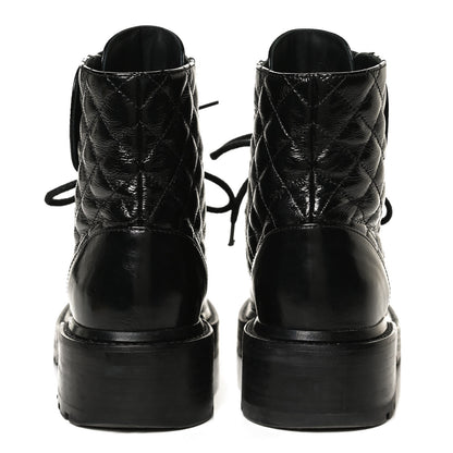 Chanel Shiny Calfskin Quilted Lace Up Combat Boots 35.5 Black 6 of 14