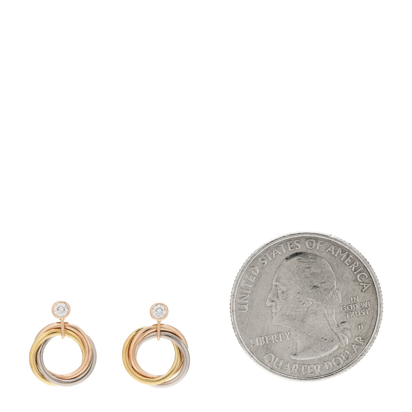 18K Pink Yellow White Gold Diamond Trinity Drop Earrings