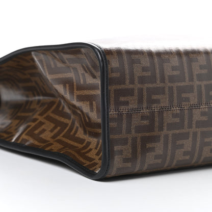 Fendi Glazed Fabric Vitello Century Plexiglass FF 1974 Stamp Patch Medium Runaway Shopper Tote Mogano Panna Black 9 of 10