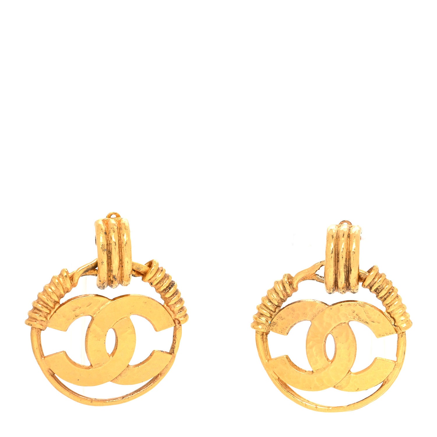 Chanel Hammered Metal Large CC Cutout Clip On Earrings Gold 1 of 4