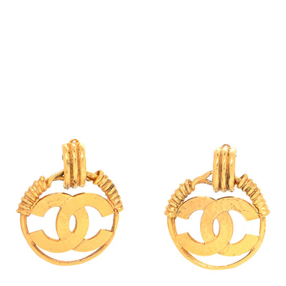 Chanel Hammered Metal Large CC Cutout Clip On Earrings Gold 1 of 4