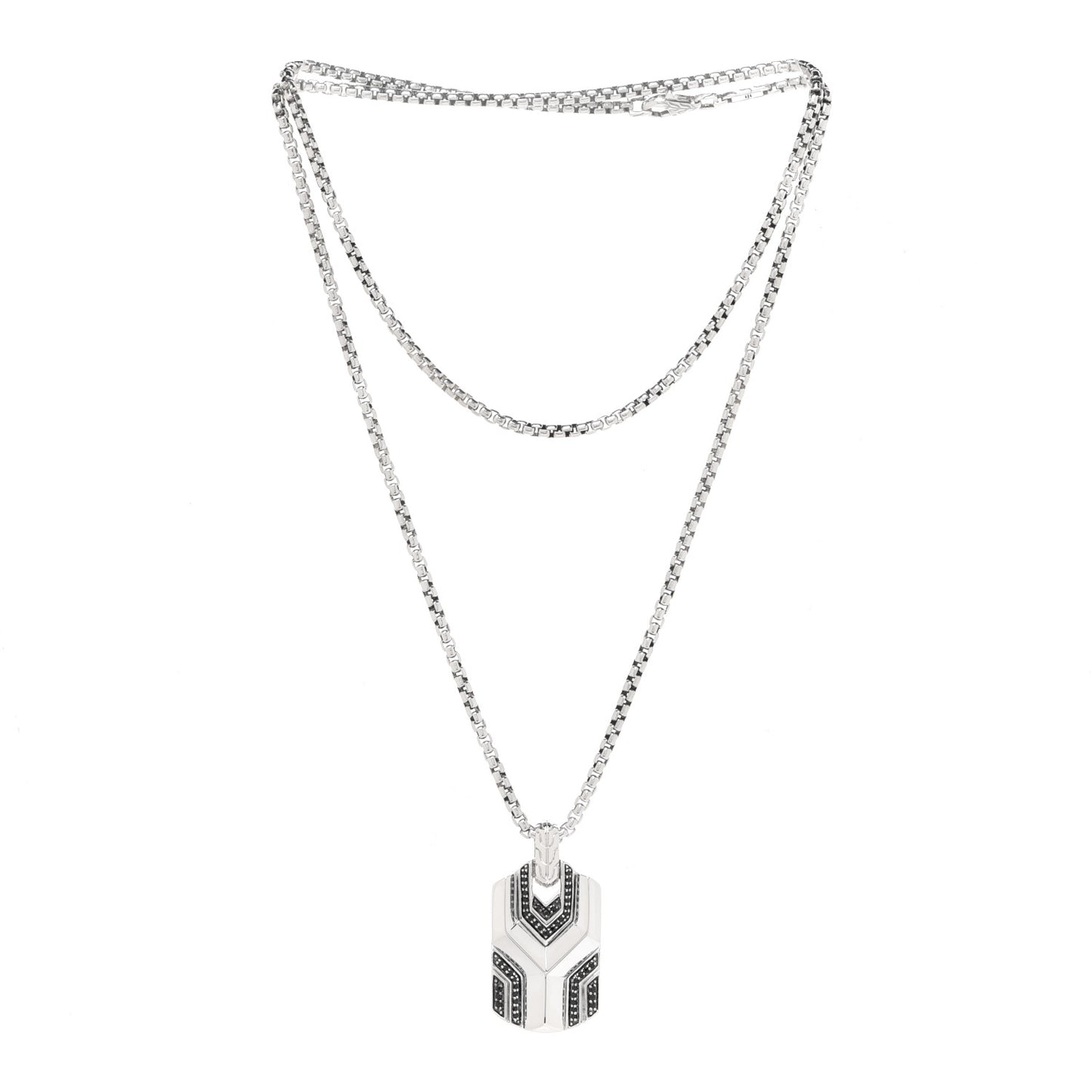 Sterling Silver Black Sapphire Classic Chain Dog Tag Necklace