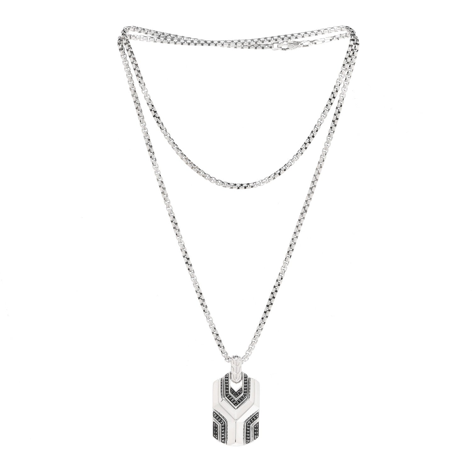 John Hardy Sterling Silver Black Sapphire Classic Chain Dog Tag Necklace 3 of 5
