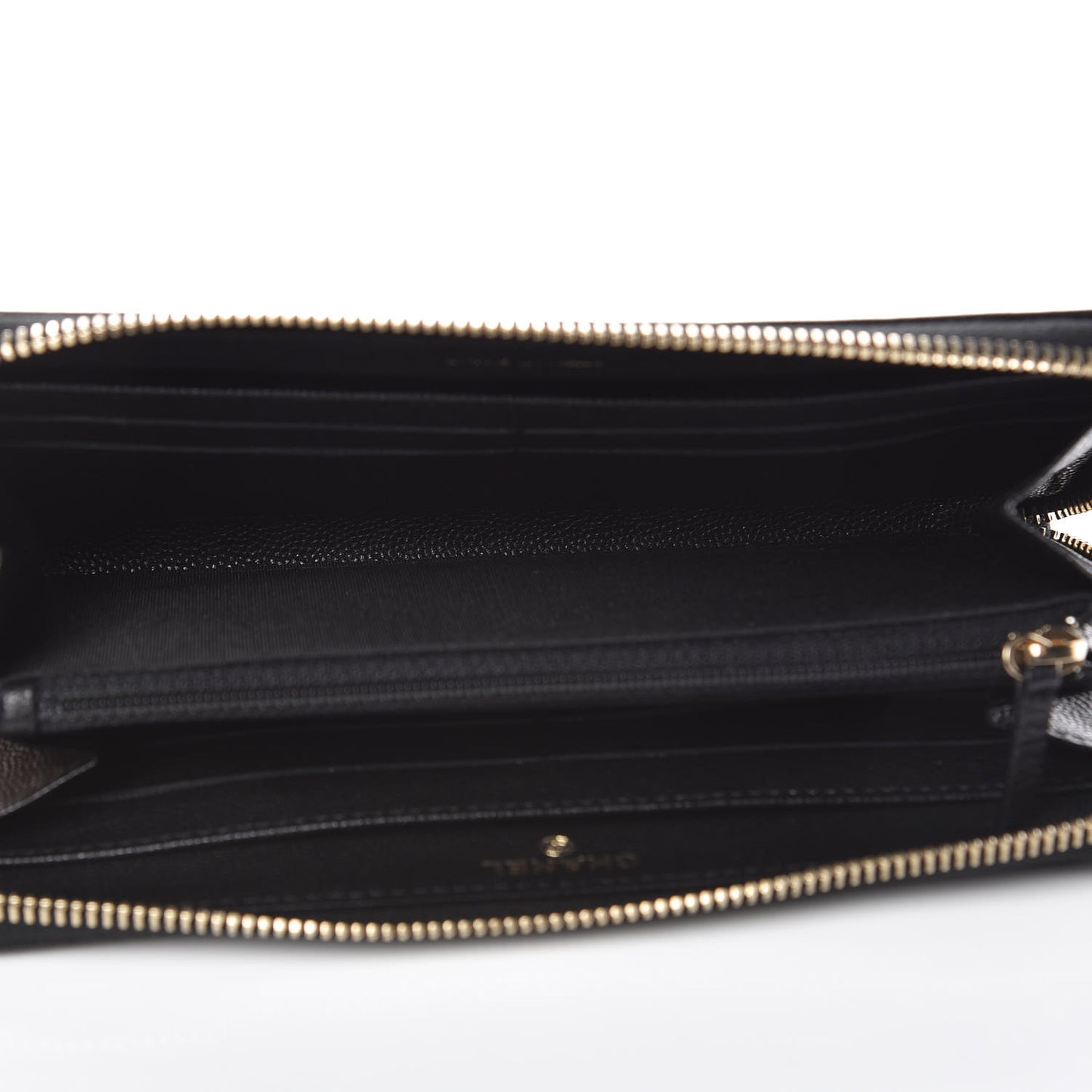 Caviar Camellia Embossed Large Zip Around Gusset Wallet Black