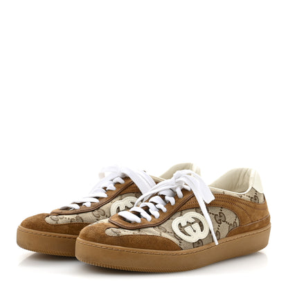 Gucci Suede GG Monogram Womens G75 Sneakers 37.5 Beige Dark Brown 4 of 9