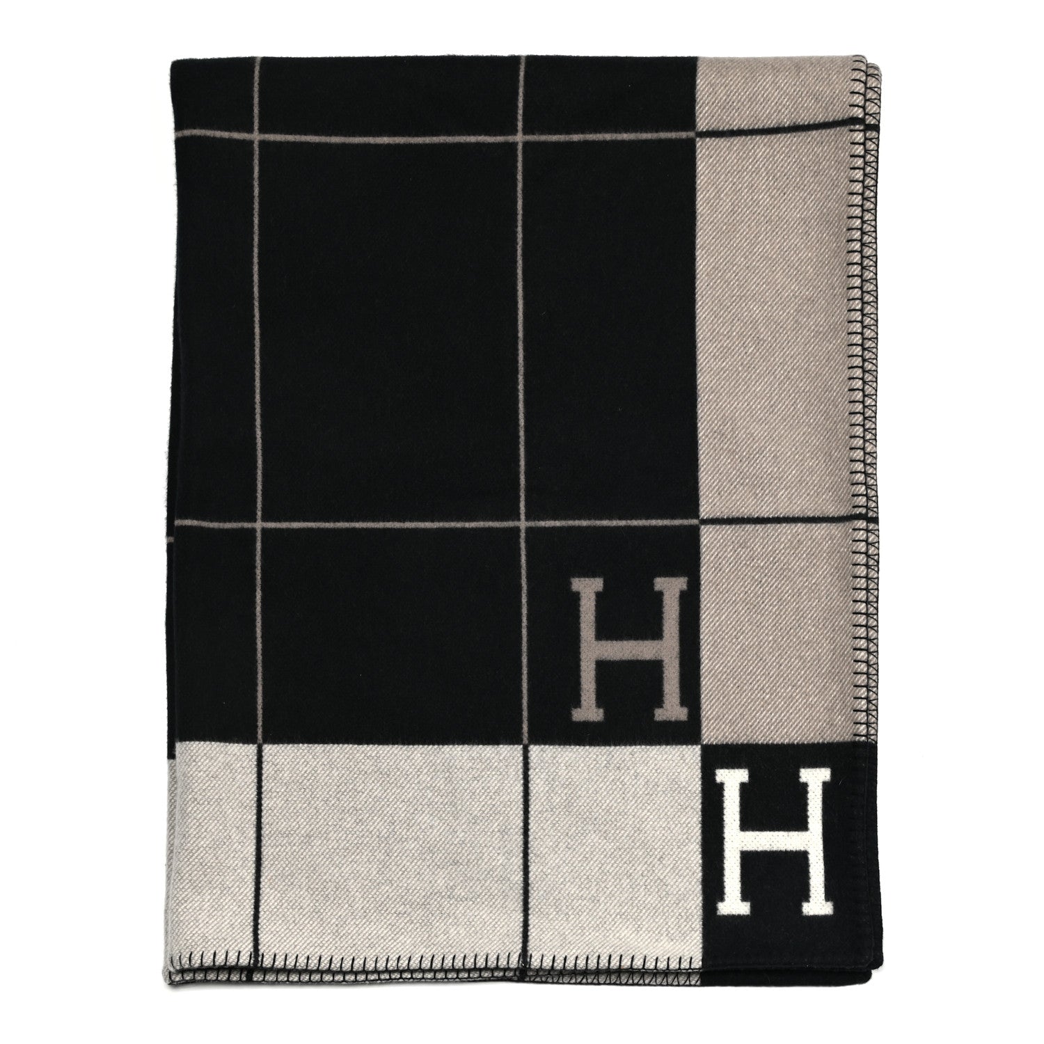 Hermes Wool Cashmere Avalon III Blanket Ecru Gris Fonce 2 of 4