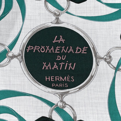 Hermes Cashmere Silk La Promenade Du Matin Shawl 140 Petrole Gris Chine Vert 2 of 6