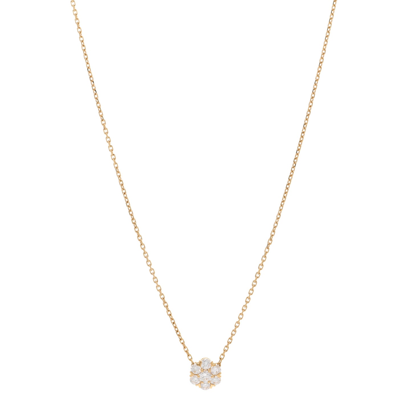18K Yellow Gold Diamond Fleurette Pendant Necklace