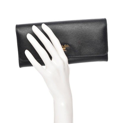 Prada Saffiano Colour Continental Flap Wallet Black Peonia 2 of 9