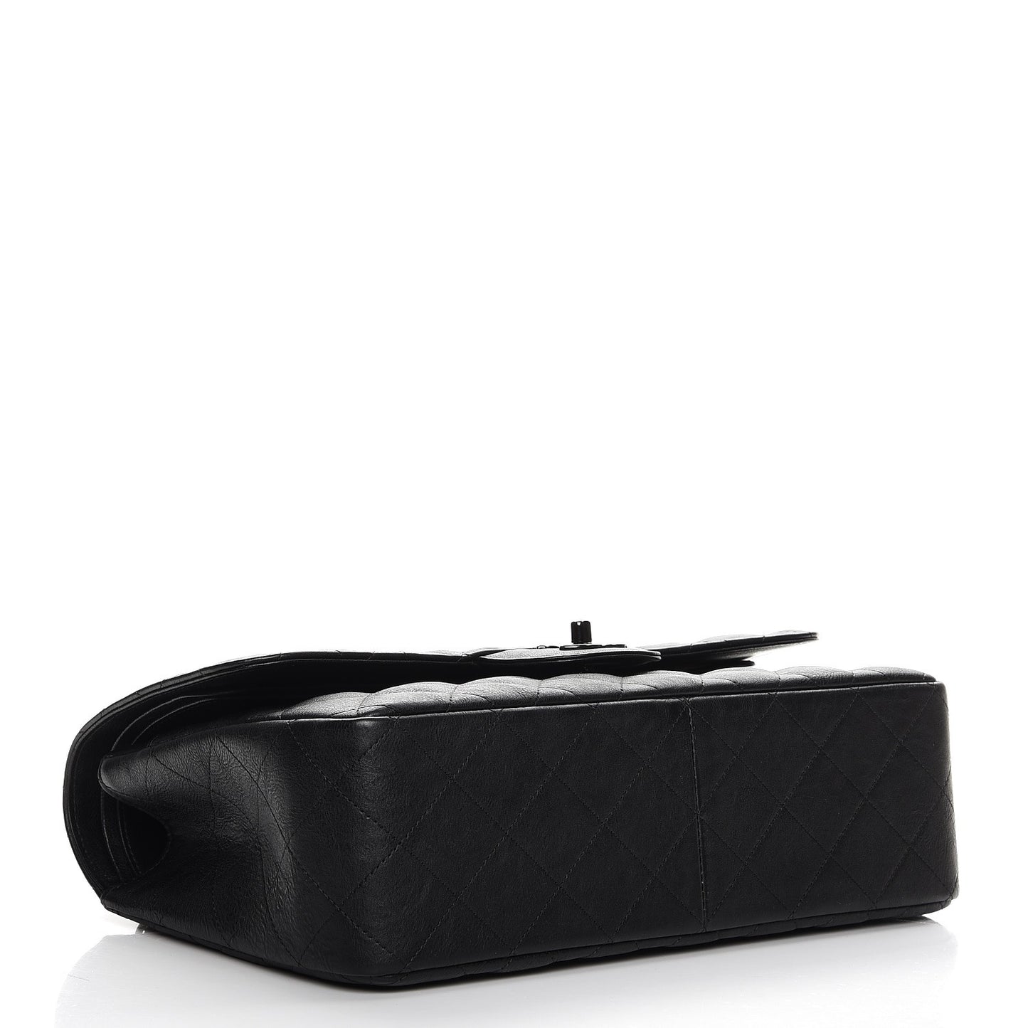 Crumpled Calfskin Quilted Jumbo Double Flap So Black