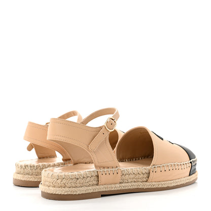 Chanel Lambskin Cap Toe CC Espadrille Sandals 38 Beige Black 4 of 9