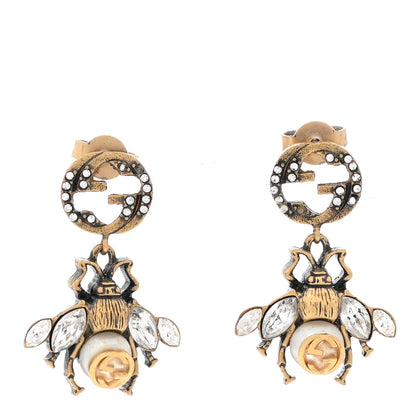 Gucci Crystal Pearl GG Drop Bee Earrings Gold 1 of 4