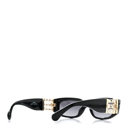 Chanel Acetate Glass Pearl Polarized Oval Sunglasses 5544 Black 4 of 8