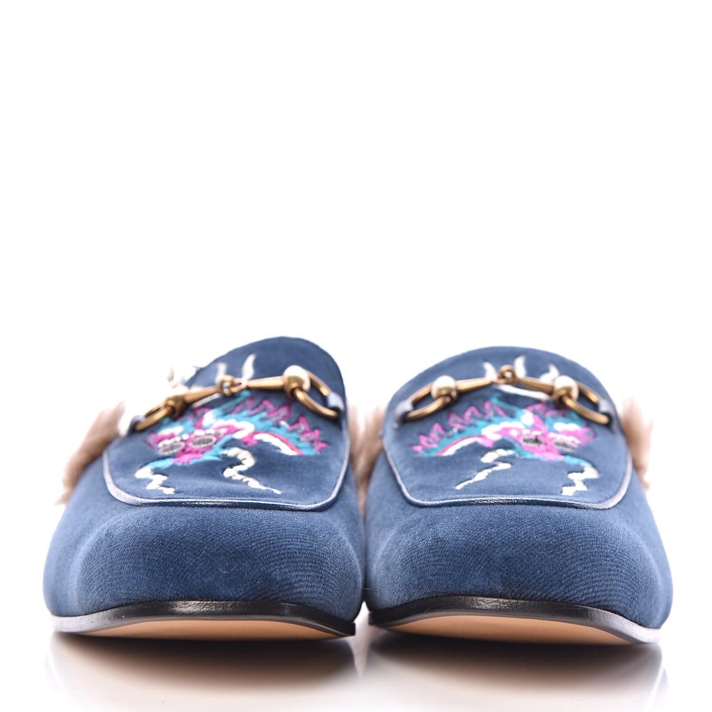 Velvet Fur Dragon Embroidered Mens Princetown Slippers 6 Zaffre Dark Zaffre