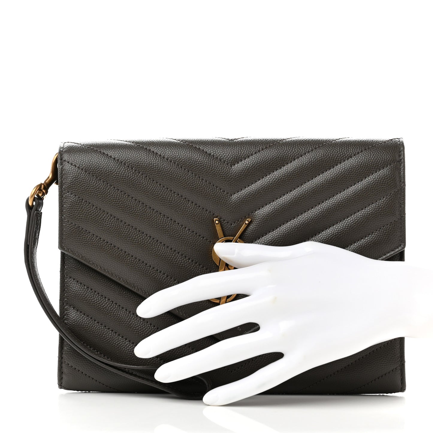 Grain De Poudre Matelasse Chevron Monogram Envelope Clutch Earth