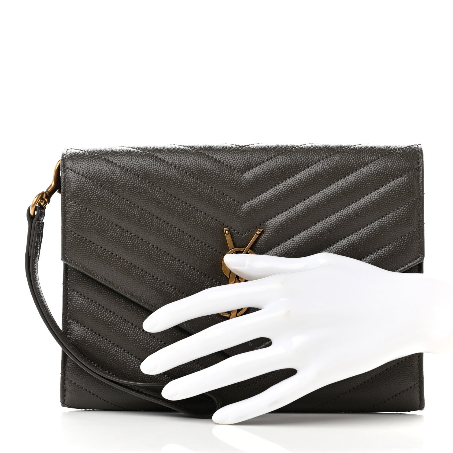 Saint Laurent Grain De Poudre Matelasse Chevron Monogram Envelope Clutch Earth 2 of 9