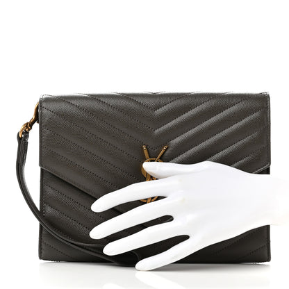 Saint Laurent Grain De Poudre Matelasse Chevron Monogram Envelope Clutch Earth 2 of 9