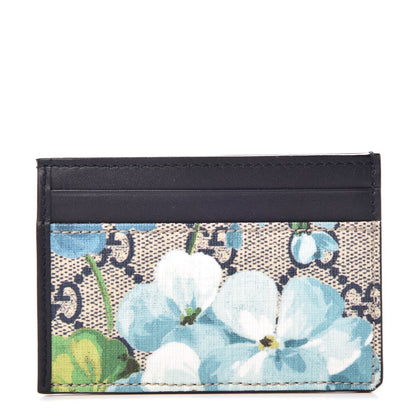 Gucci GG Supreme Monogram Blooms Card Holder Beige Blue Navy 1 of 7