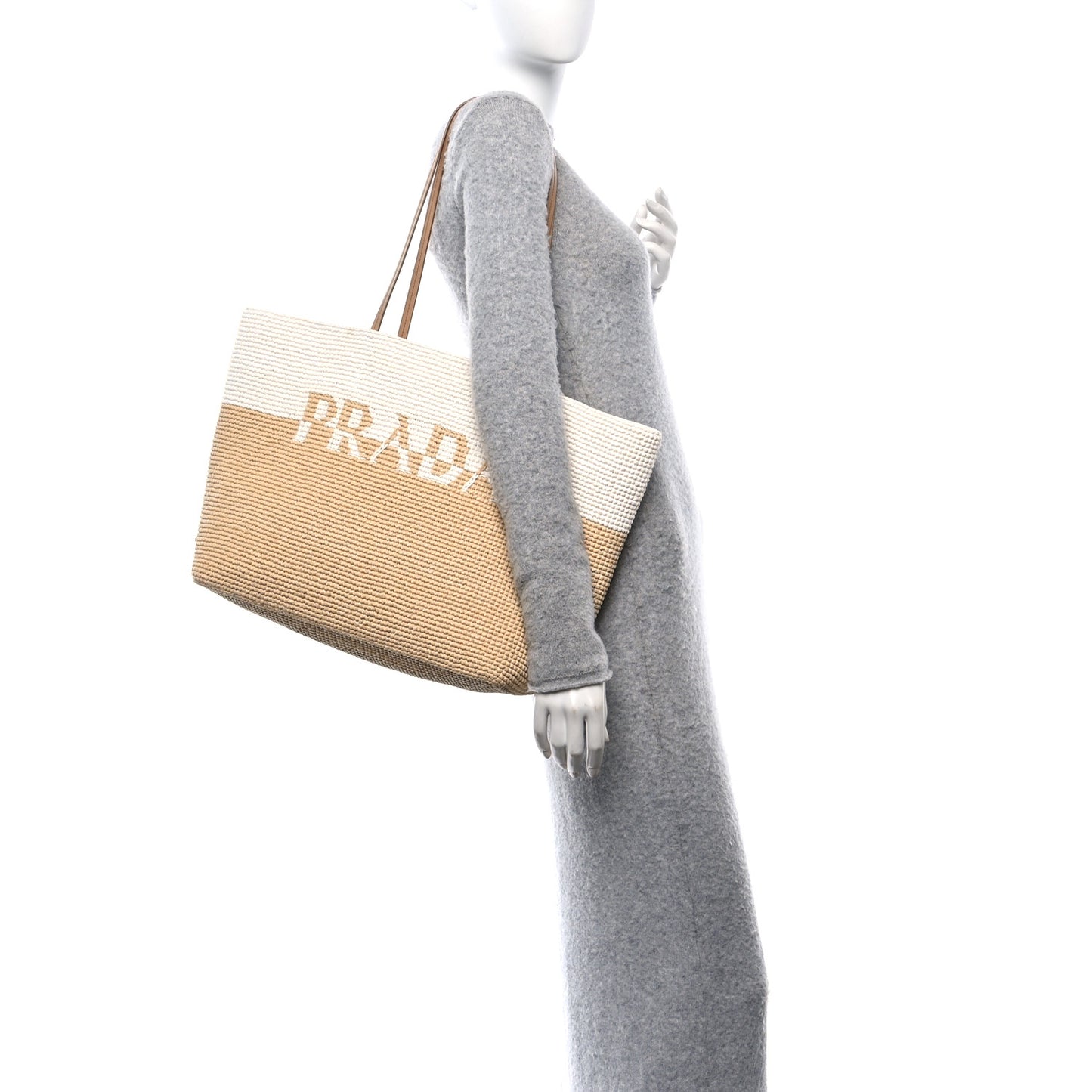 Yarn Raffia Effect Crochet Vitello Logo Shopping Tote Naturale White