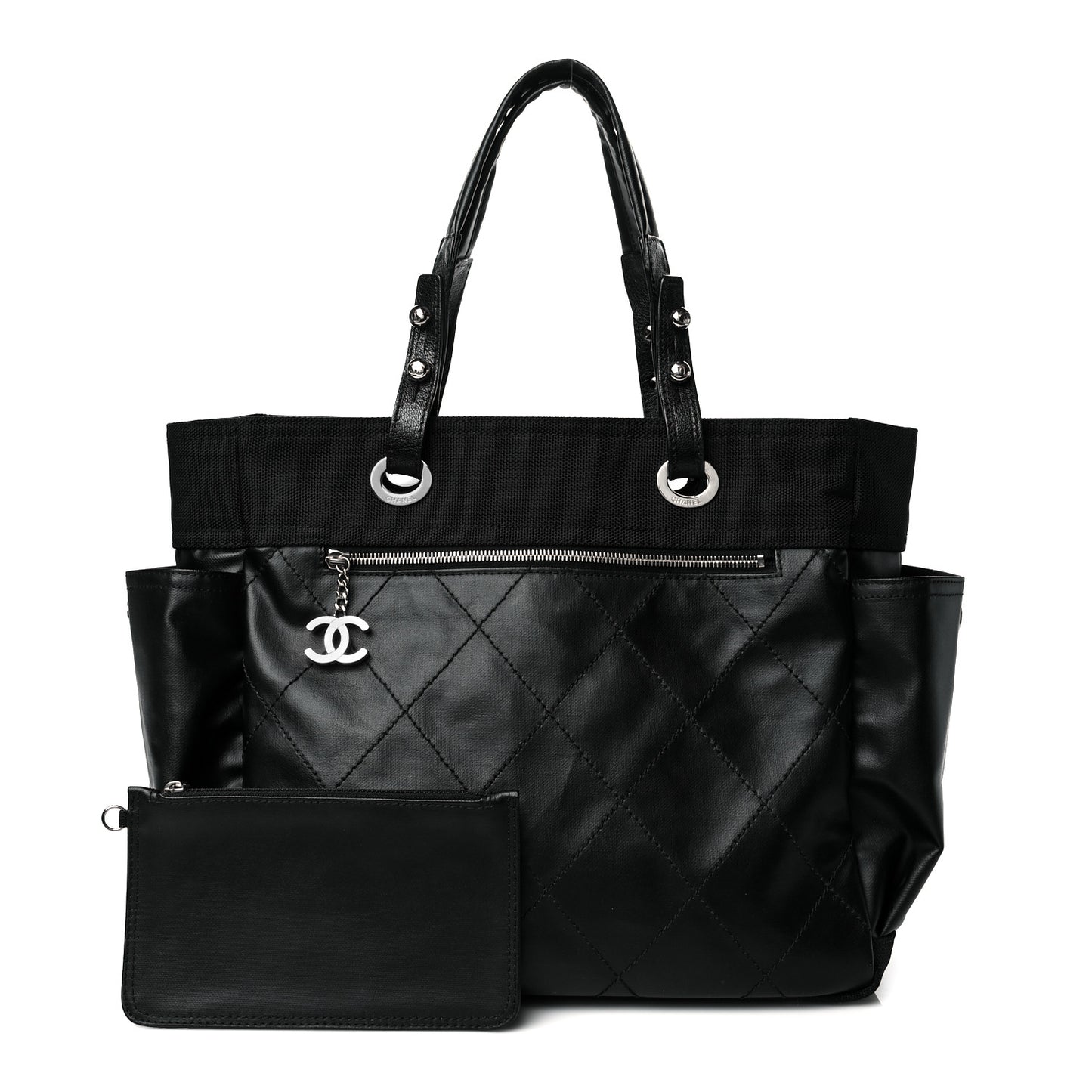 Coated Canvas Quilted Large Paris Biarritz Tote Black