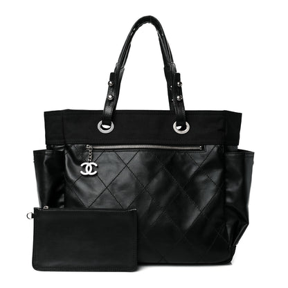 Chanel Coated Canvas Quilted Large Paris Biarritz Tote Black 1 of 11