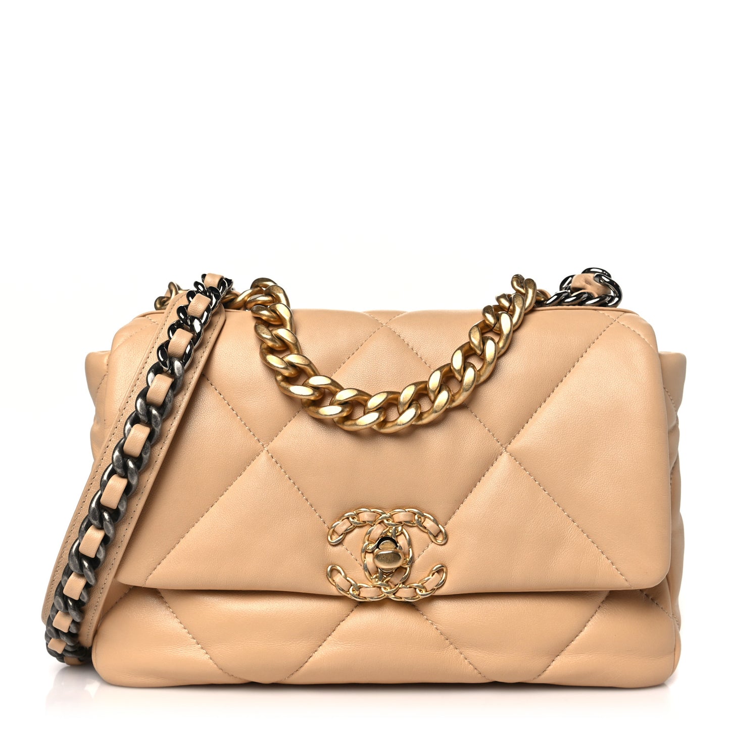 Lambskin Quilted Medium Chanel 19 Flap Beige