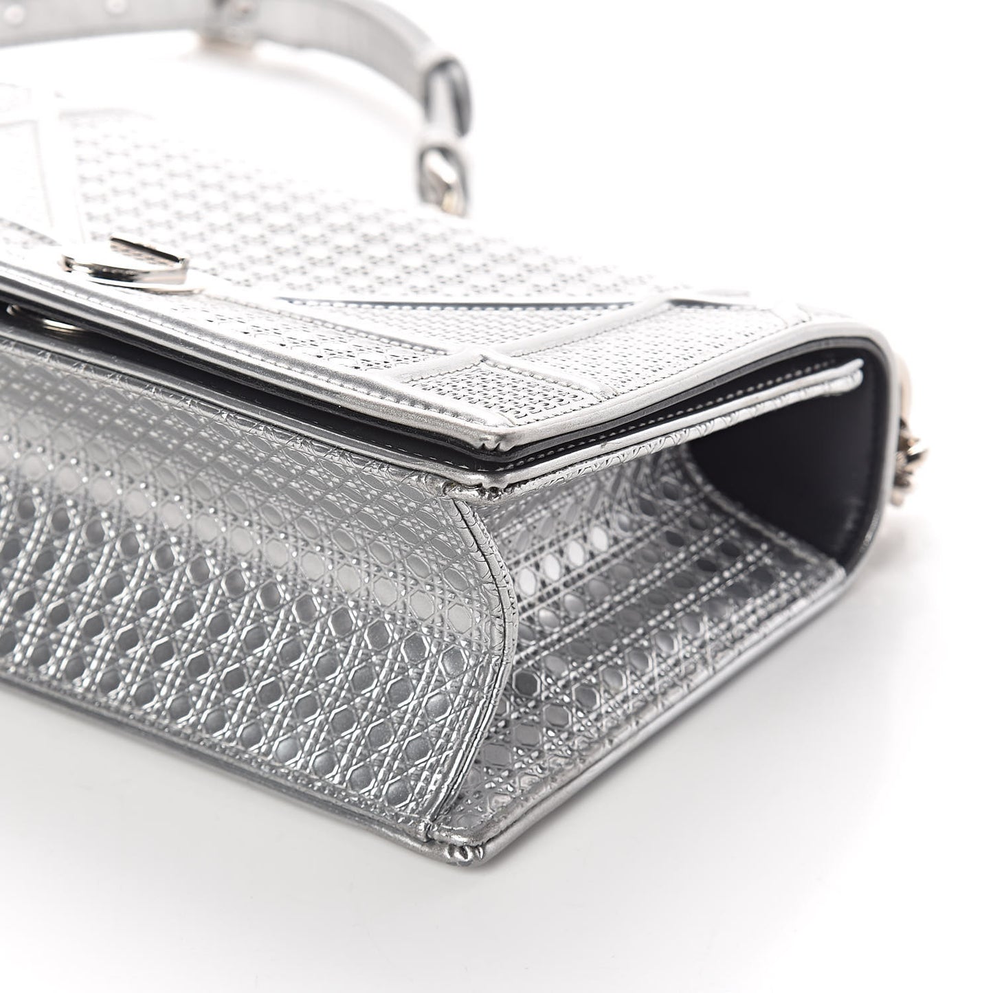 Metallic Patent Micro-Cannage Small Diorama Flap Bag Silver