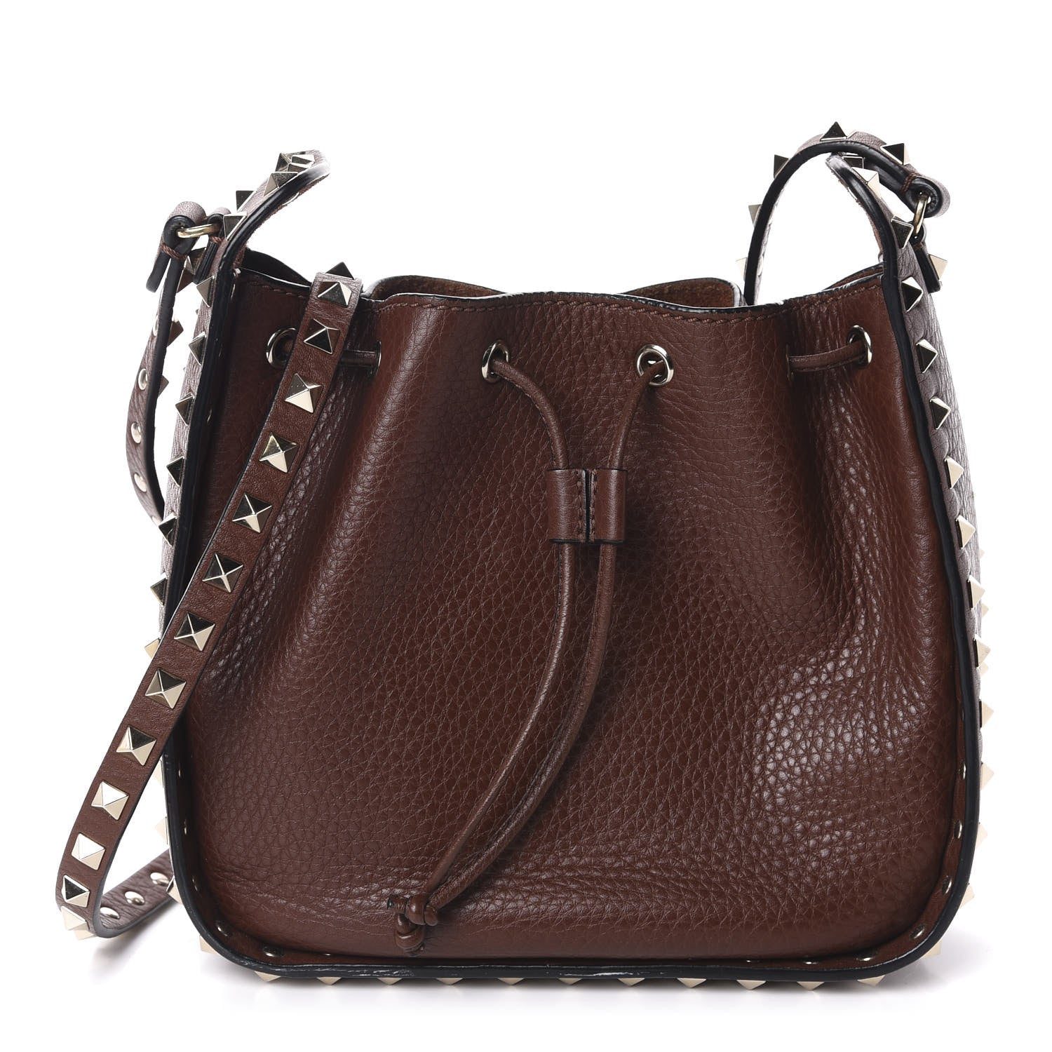 Valentino Garavani Grained Calfskin Rockstud Bucket Bag Light Brown 1 of 10