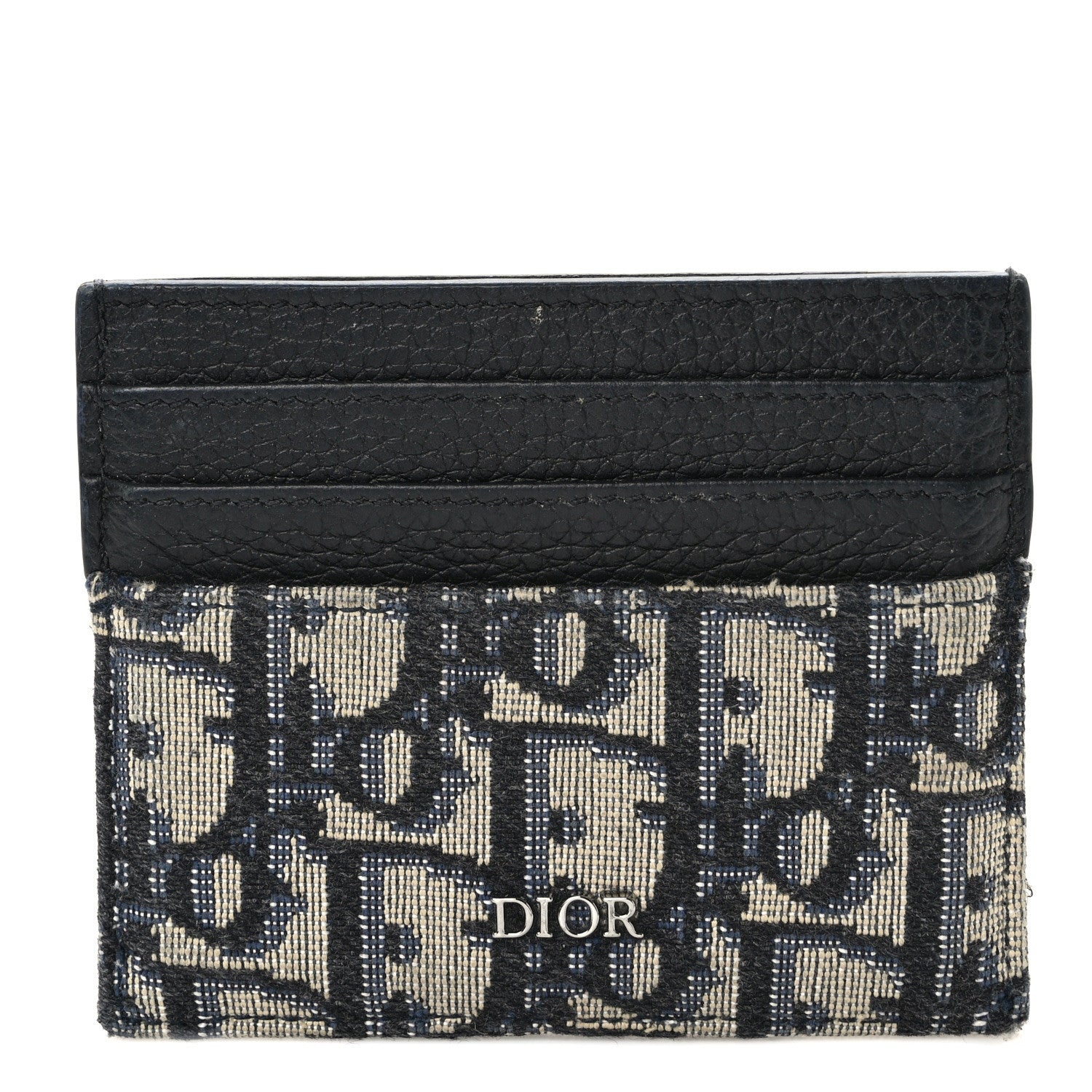 Christian Dior CHRISTIAN DIOR Grained Calfskin Oblique Card Holder Black 1 of 7