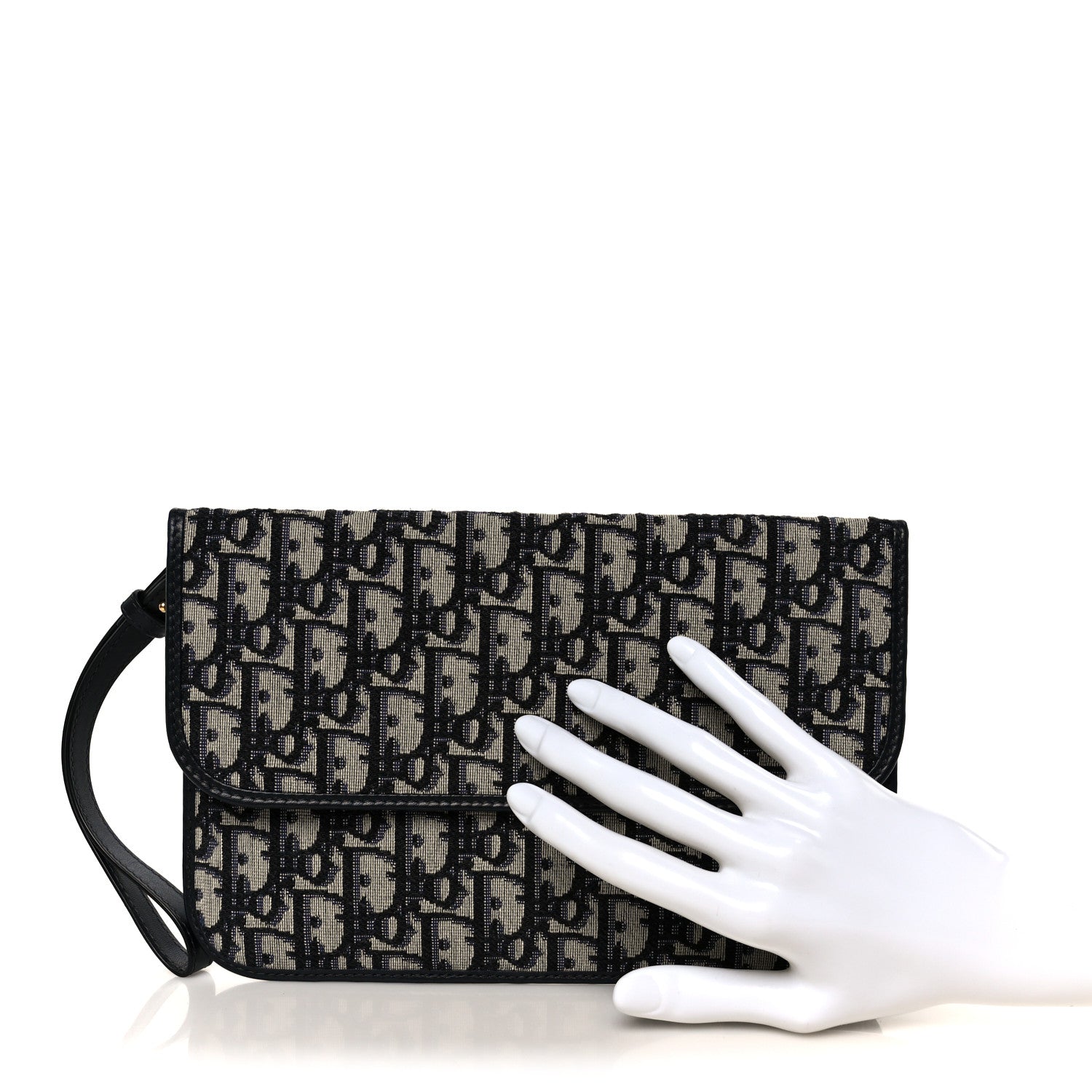 Christian Dior Oblique Flap Pouch Clutch Blue 2 of 9