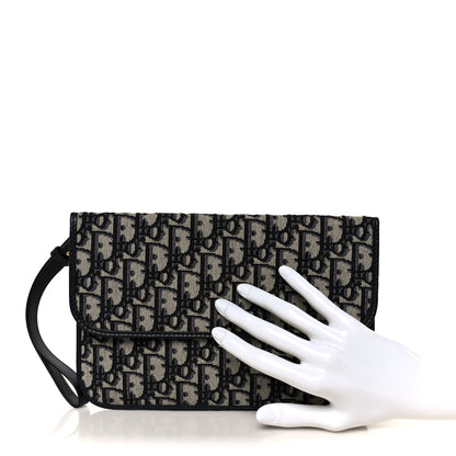 Christian Dior Oblique Flap Pouch Clutch Blue 2 of 9