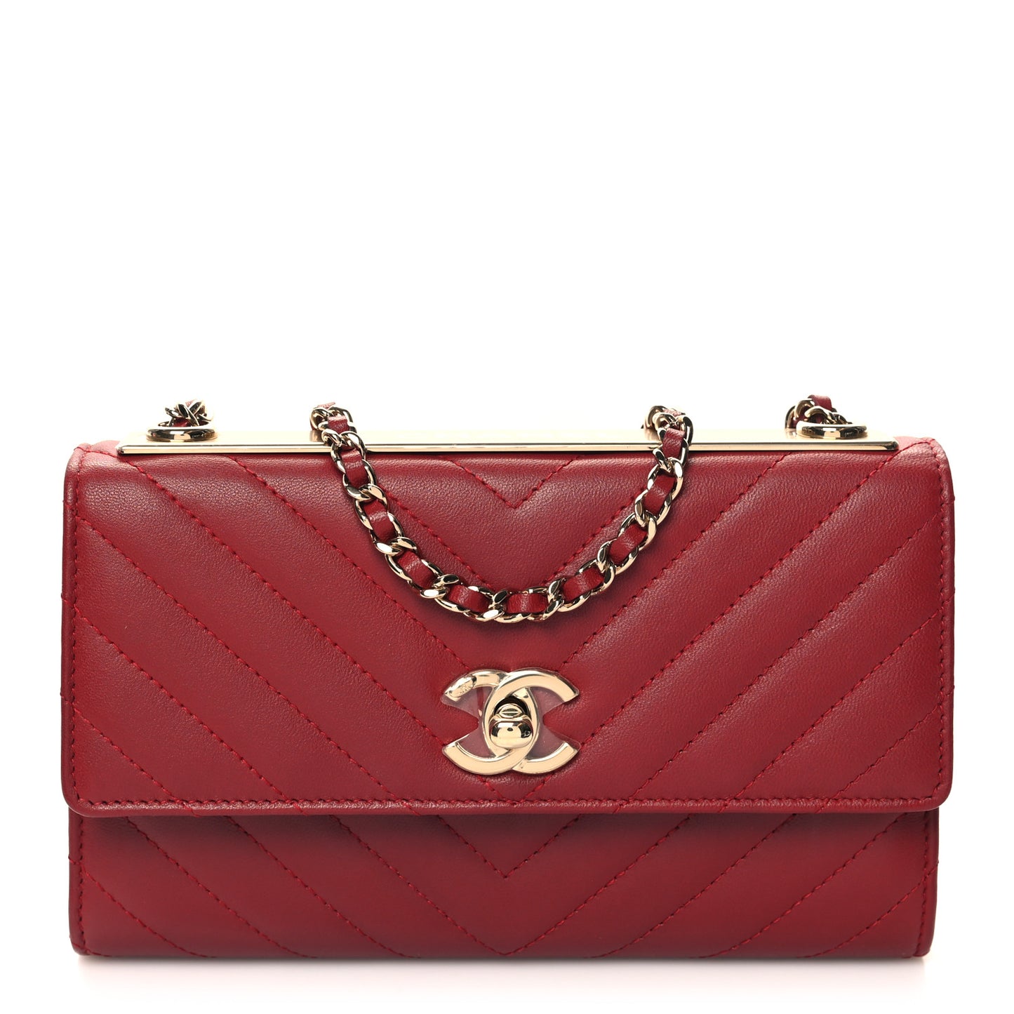 Lambskin Chevron Quilted Long Trendy CC Wallet On Chain WOC Red